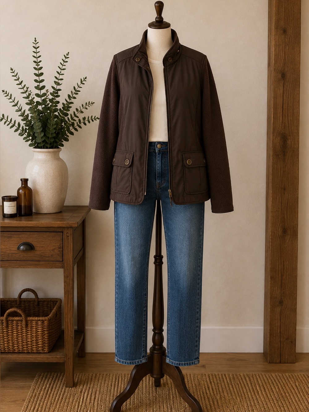 Y2K Lady Hathaway Brown Fleece Utility Jacket L Gorpcore Cabin Core